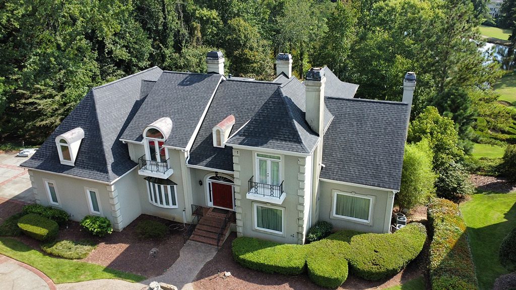 Drone shot of a home's roof