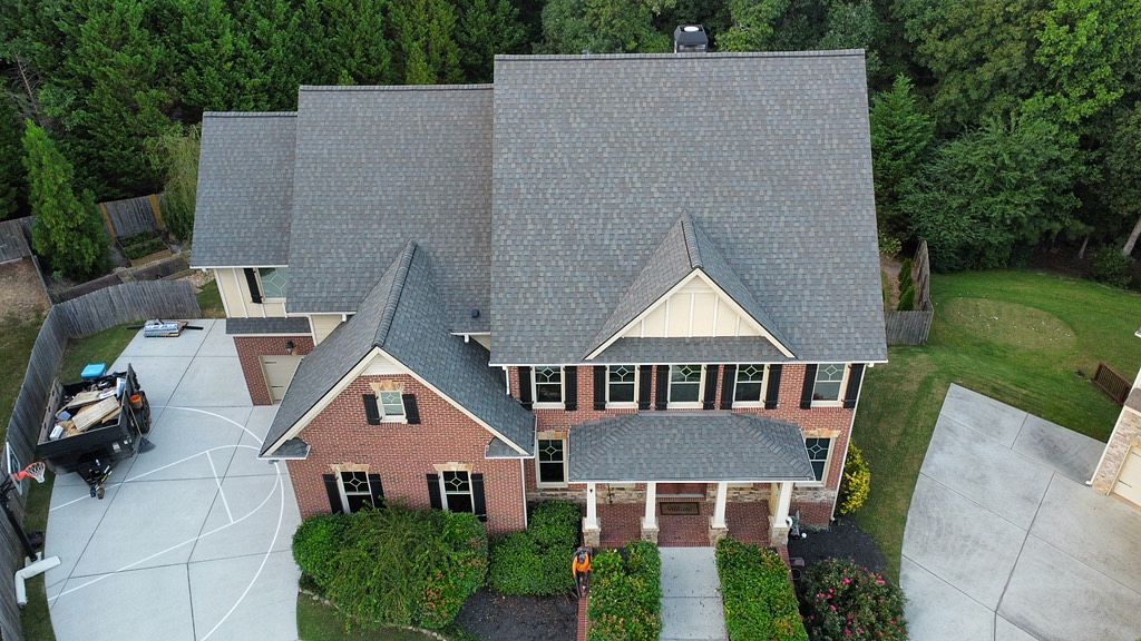 Drone shot of a home's roof